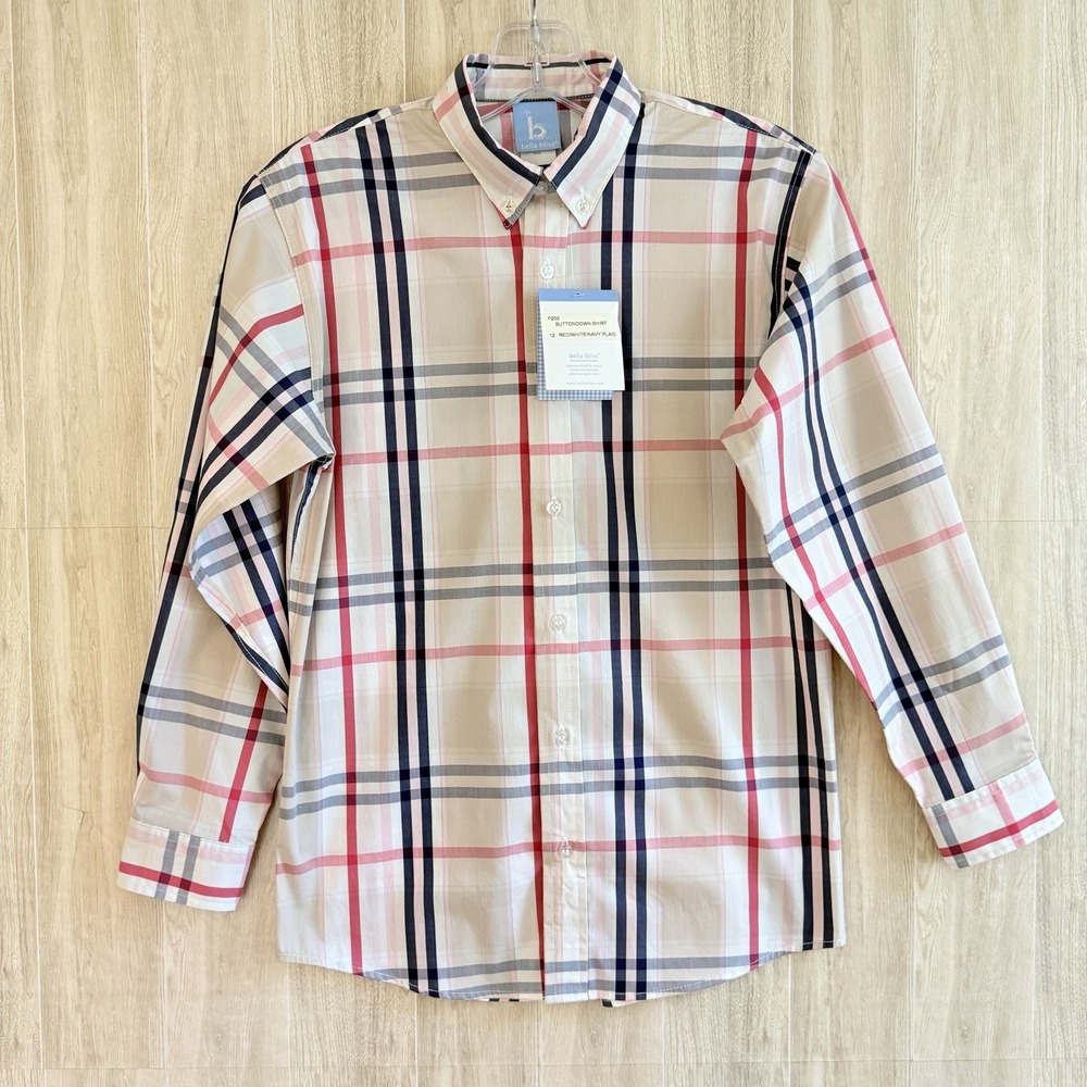 Bella Bliss Boys Plaid Button Down Shirt Size 12 Long Sleeve Preppy Kids